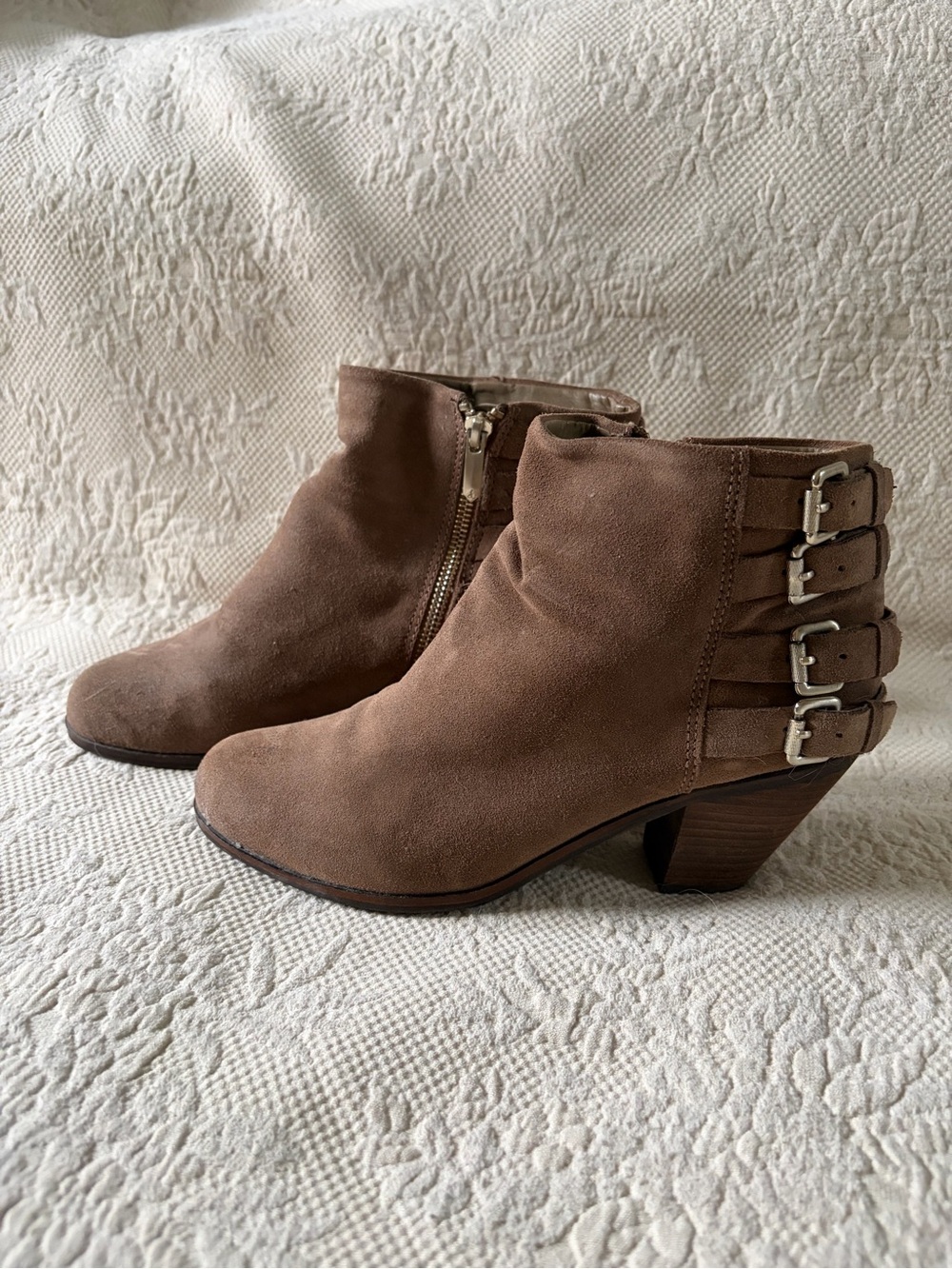 Sam Edelman Suede Ankle Booties in Taupe Brown - Picture 2 of 7